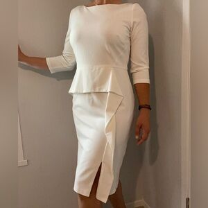 Vince Camuto White Angled Ruffle Sheath Dress